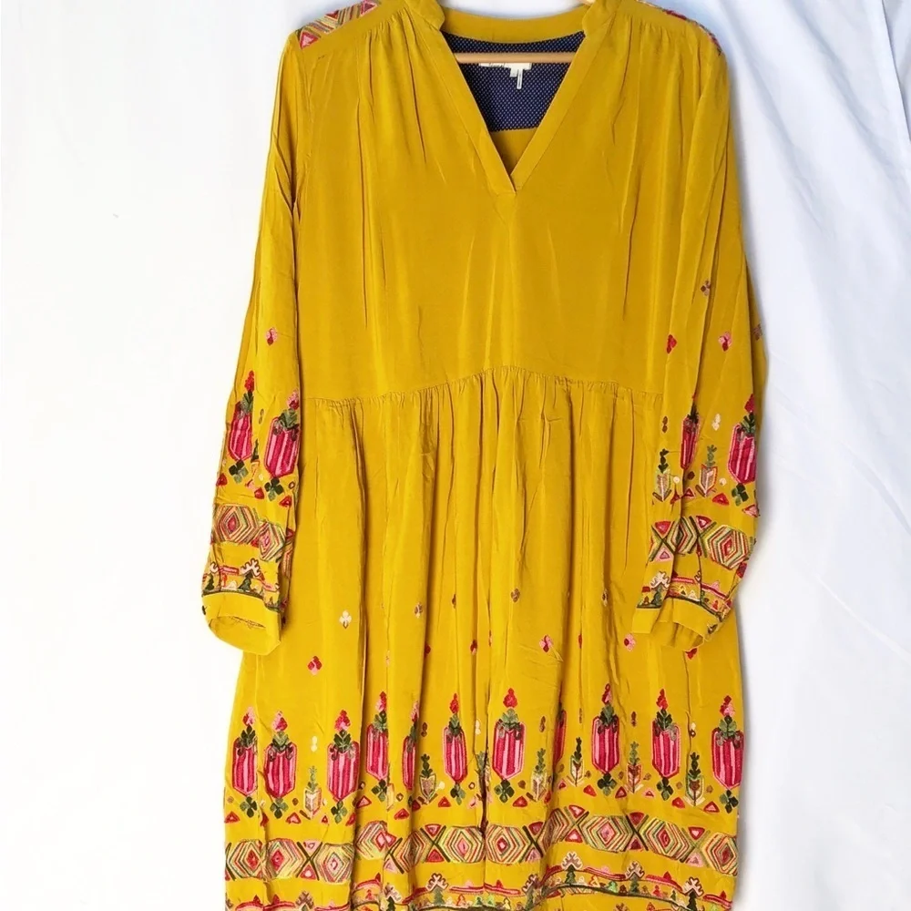 ANTHROPOLOGIE | FLOREAT RAELLA YELLOW EMBROIDERED DRESS LARGE - Picture 5 of 11